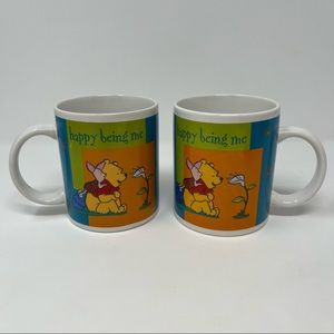 Disney Winnie the Pooh Set of 2 Mugs HAPPY BEING ME Piglet Houston Harvest